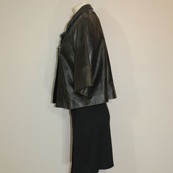 Marc.a.Dolchi leather 3/4 sleeve brown 1 button design lined jacket size Medium - Picture 3 of 8